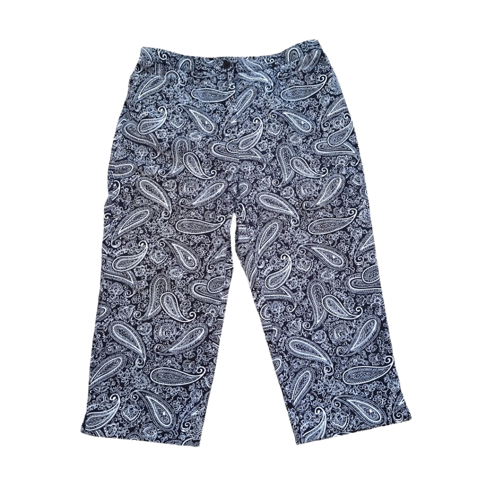 Jones New York Black and White Paisley Print Stretch Cotton Cropped Pants sz12